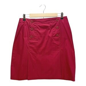 Willi Smith Red Sailor Button Pleated A-Line Skirt Size 8 Office Business Casual